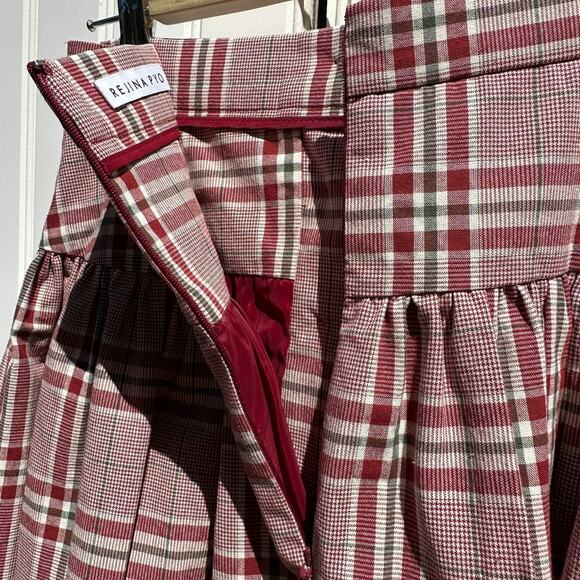 Rejina Pyo Christmas Plaid Midi Skirt Red Green Button Front Size 2 US 6 UK $550 - Picture 10 of 16
